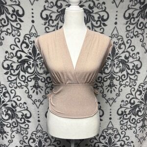 00s Express Womens XS Champagne Metallic Ribbed Surplice Back Tie Sleeveless Top